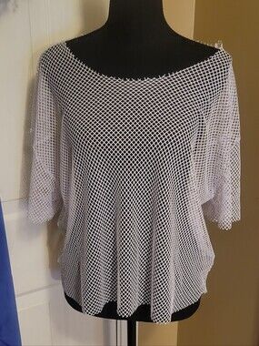 French Twist White Mesh Boatneck Women's Top, Size 3X